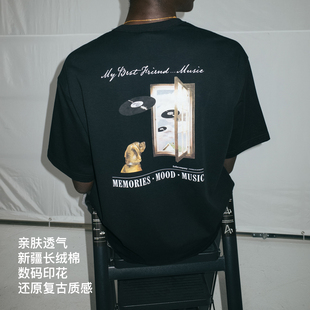 SUPERTOFU黑胶小狗 音乐主题直喷图案 新疆棉宽松版型短袖T恤SS26