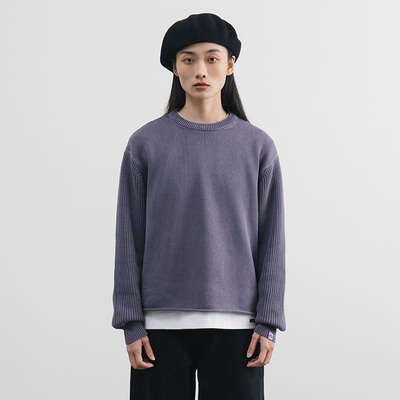 SUPERTOFU(SPTF) AW24 套色染 复古水洗做旧 下摆自然卷边 针织衫