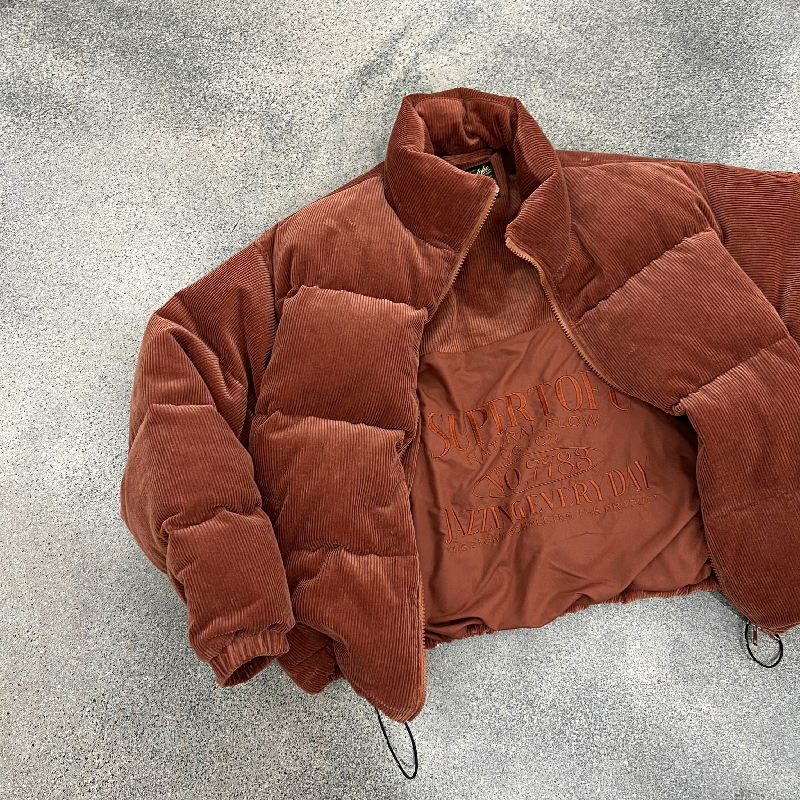 90白鸭绒短款灯芯绒面包羽绒服