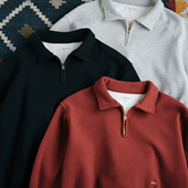 加绒保暖翻领卫衣 SUPERTOFU复古毛圈颗粒感面布 铜色半拉链 AW25