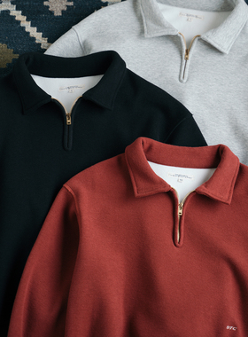 SUPERTOFU复古毛圈颗粒感面布 铜色半拉链 加绒保暖翻领卫衣 AW25