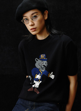 SUPERTOFU 黑豹门童 趣味图案 圆领针织短袖T恤 AW25