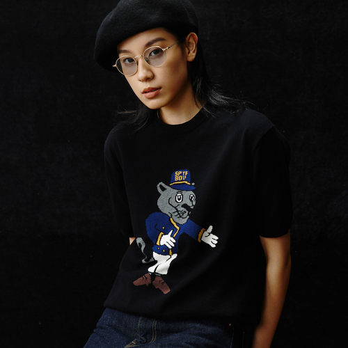 SUPERTOFU 黑豹门童 趣味图案 圆领针织短袖T恤 AW25