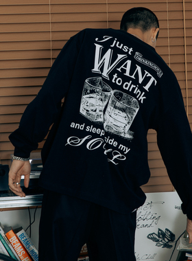 【清仓特价】SUPERTOFU 威士忌酒杯 复古排版  长袖T恤