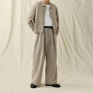 SUPERTOFU绵羊毛混纺内衬防扎肉进口铜扣格纹阔腿长裤 AW25 两栖裤