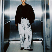 米白色 阔脚裤 不规则手绘图案 宽松垂感 清仓特价 SUPERTOFU