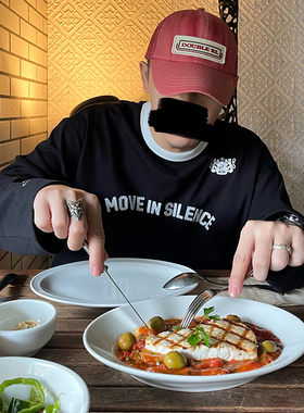 【清仓特价】SUPERTOFU 撞色螺纹 弧度贴布刺绣 复古运动 长袖T恤