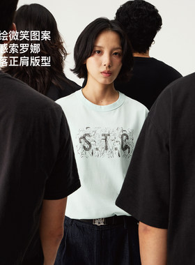 SUPERTOFU手绘群像微笑直喷图案 正肩微宽 凉感索罗娜短袖T恤SS26