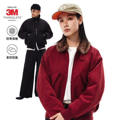 SUPERTOFU毛领翻领 可立领 防寒保暖 新雪丽3M棉飞行夹克外套SS26
