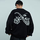 【清仓特价】SUPERTOFU复古休闲 玫瑰萨克斯 刺绣图案 毛衣针织衫