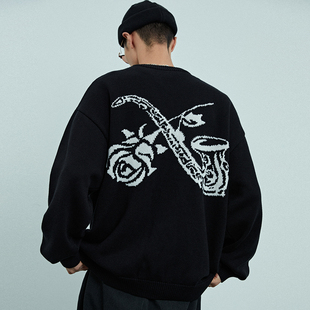 刺绣图案 玫瑰萨克斯 SUPERTOFU复古休闲 毛衣针织衫 清仓特价