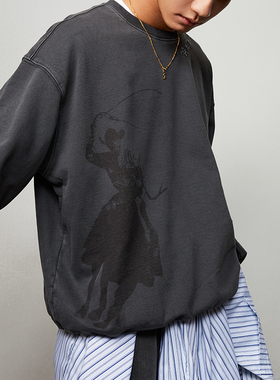 【清仓特价】SUPERTOFU 重洗水做旧 成衣染色 牛仔图案圆领卫衣