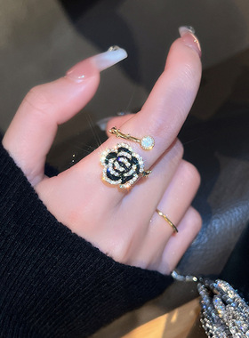 咖啡时光-合金合成立方氧化锆 女士耳饰玫瑰花戒指294