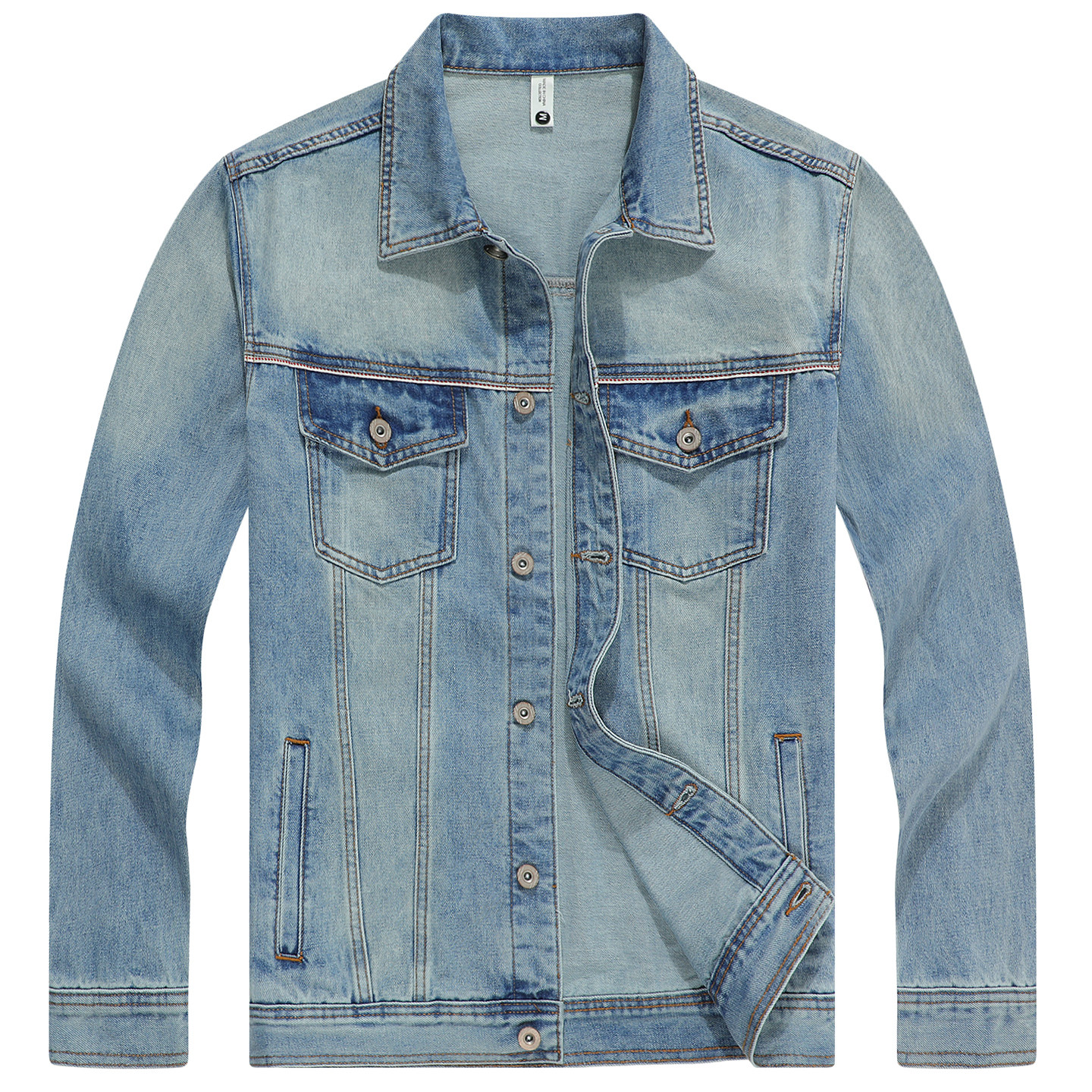 赤耳丹宁 浅蓝水洗牛仔外套男 尾货复古做旧 工装风翻领夹克 上衣,男装,牛仔外套,淘宝优惠券,粉丝福利购,淘宝优惠卷