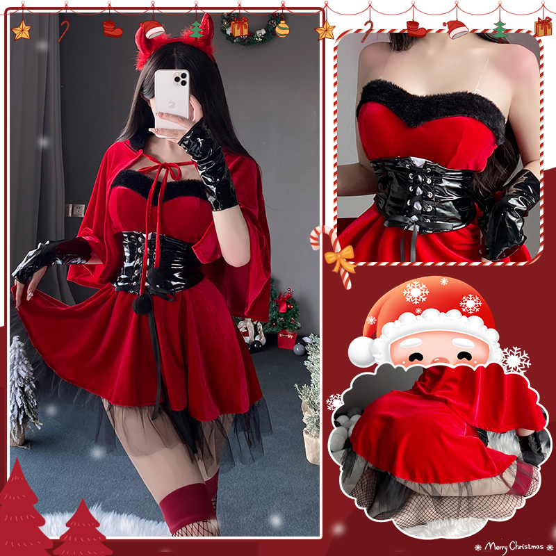 性感睡衣女2025新款冬红色圣诞装万圣节cosplay制服套装纯欲睡裙