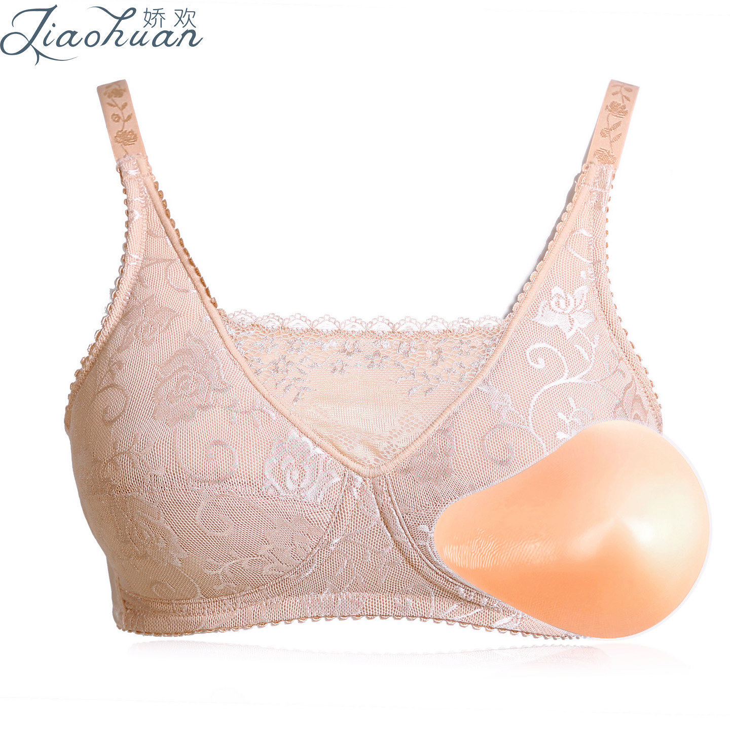 无钢圈义乳专用文胸二合一夏季透气乳腺胸罩癌术后内衣硅胶假乳房
