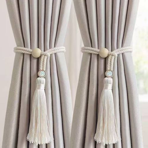 新款简约轻奢窗帘绑带一对装流苏编制绳子收纳窗帘扣环家居装饰