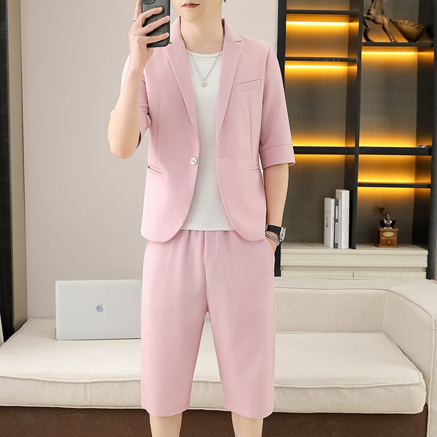 夏季男士七分袖小西装西服套装