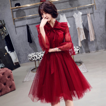 Toast bride 2019 new modern show thin usually can wear Engagement Wedding red evening dress short women