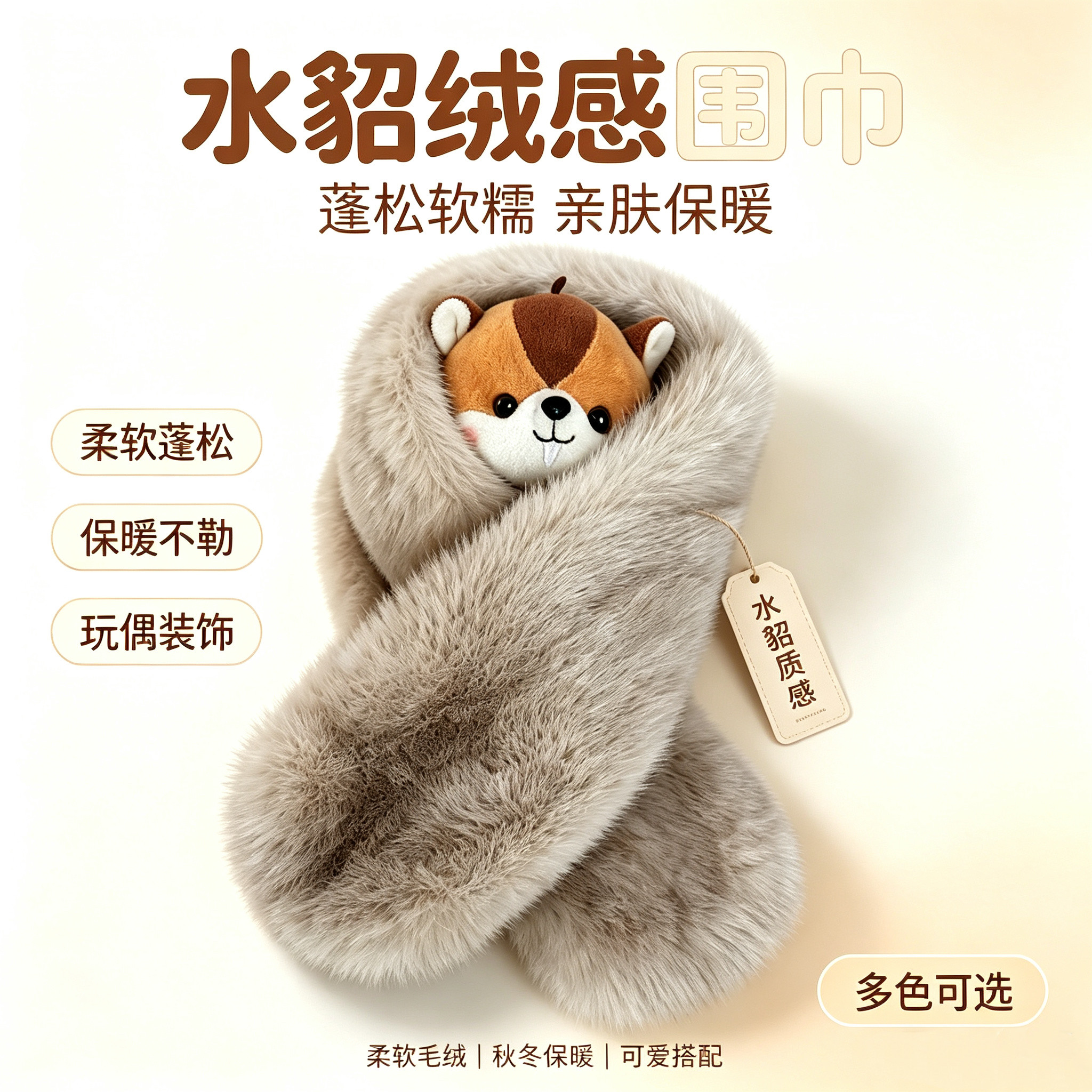 反季进口真皮水貂围巾护颈椎毛毛围脖水貂绒秋冬舒适保暖大围巾