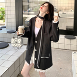 口袋女翻领宽松型蕾丝西装领西装百搭西服设计感宽松小香风春秋，女装西装，浙宝225