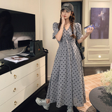粉色波点连衣裙夏季女2025新款法式显瘦甜美减龄泡泡袖长款仙女裙，女装连衣裙，浙宝225