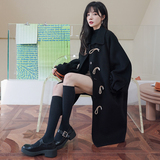 已出货2022冬款绳牛角扣黑色毛呢外套225-7026-P185（控268），女装毛呢外套，浙宝225