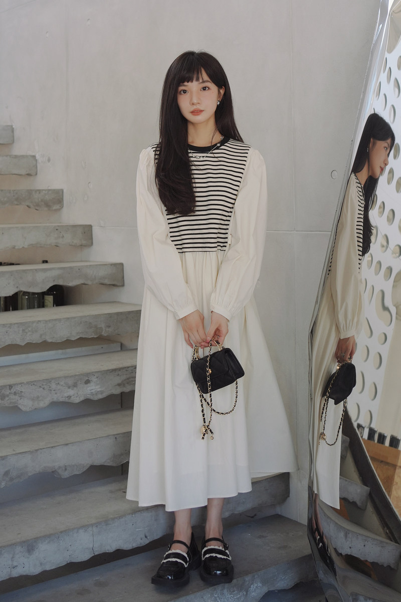 已出货2023春季条纹拼接假两件连衣裙225-7013-P125（控178,女装连衣裙,浙宝225