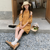 法式甜美减龄露肩娃娃衫连衣裙女2025夏季新款韩版宽松显瘦短裙子，女装连衣裙，浙宝225