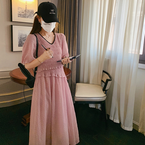 2023夏季新夏季唯美领子黑边连衣裙粉色225-23088-P115（控168）图片