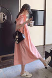 夏季韩系奶甜粉色小飞袖公主连衣裙清纯初恋甜美减龄长款娃娃裙女，女装连衣裙，浙宝225