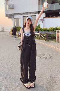 已出2023夏季新黑色牛仔背带裤女士宽松225-23076-P125（控178）图片