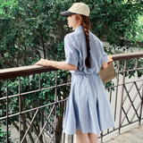 2023夏季清新条纹金属扣贴标装饰连衣裙225-23089-P115（控168），女装连衣裙，浙宝225