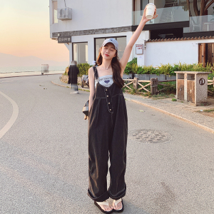 已出2023夏季新黑色牛仔背带裤女士宽松225-23076-P125（控178）图片