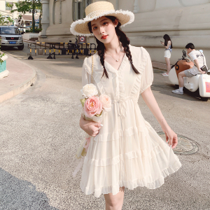 法式纯欲甜美白色连衣裙女2024春夏季新款设计感小众荷叶边仙女裙图片