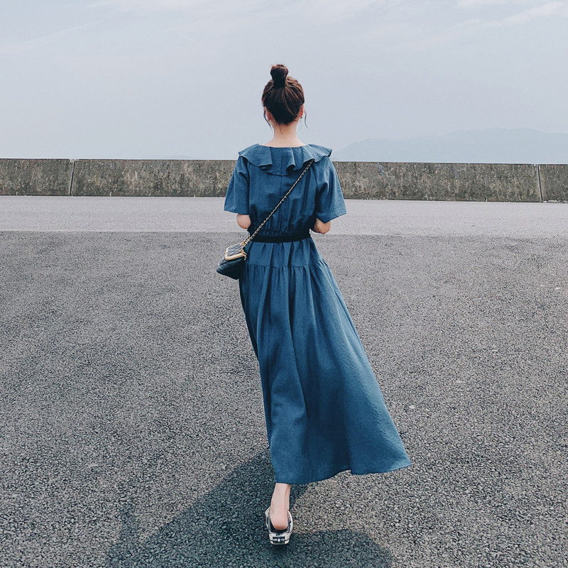 已出货2023夏季新款孔雀蓝连衣裙225-1032-P105（控158）,女装连衣裙,浙宝225