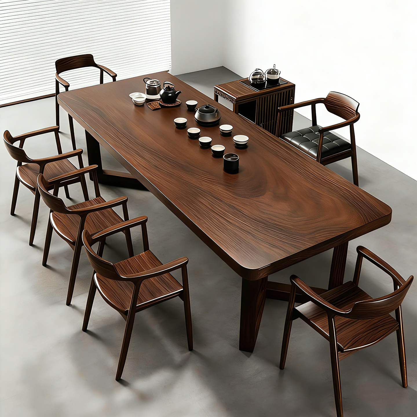 黑胡桃木整板实木泡茶桌椅