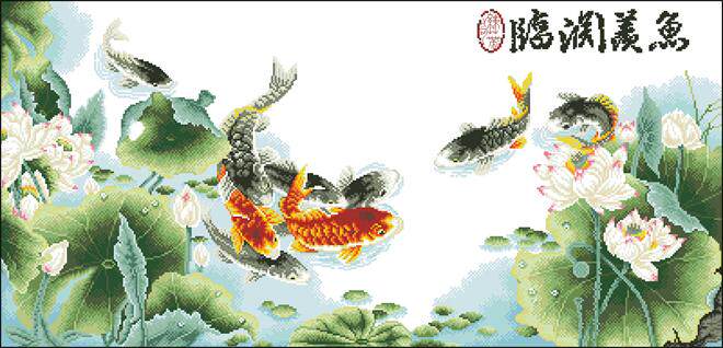 101204 临渊羡鱼(非满绣)十字绣图 重绘图纸 有线量 pm4源文件