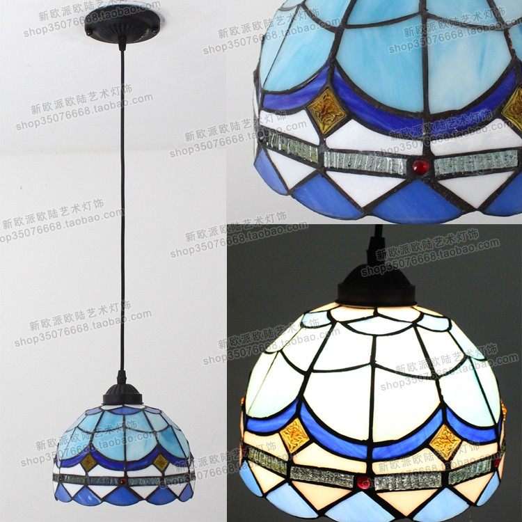 彩色玻璃地中海风家装圆形吊灯