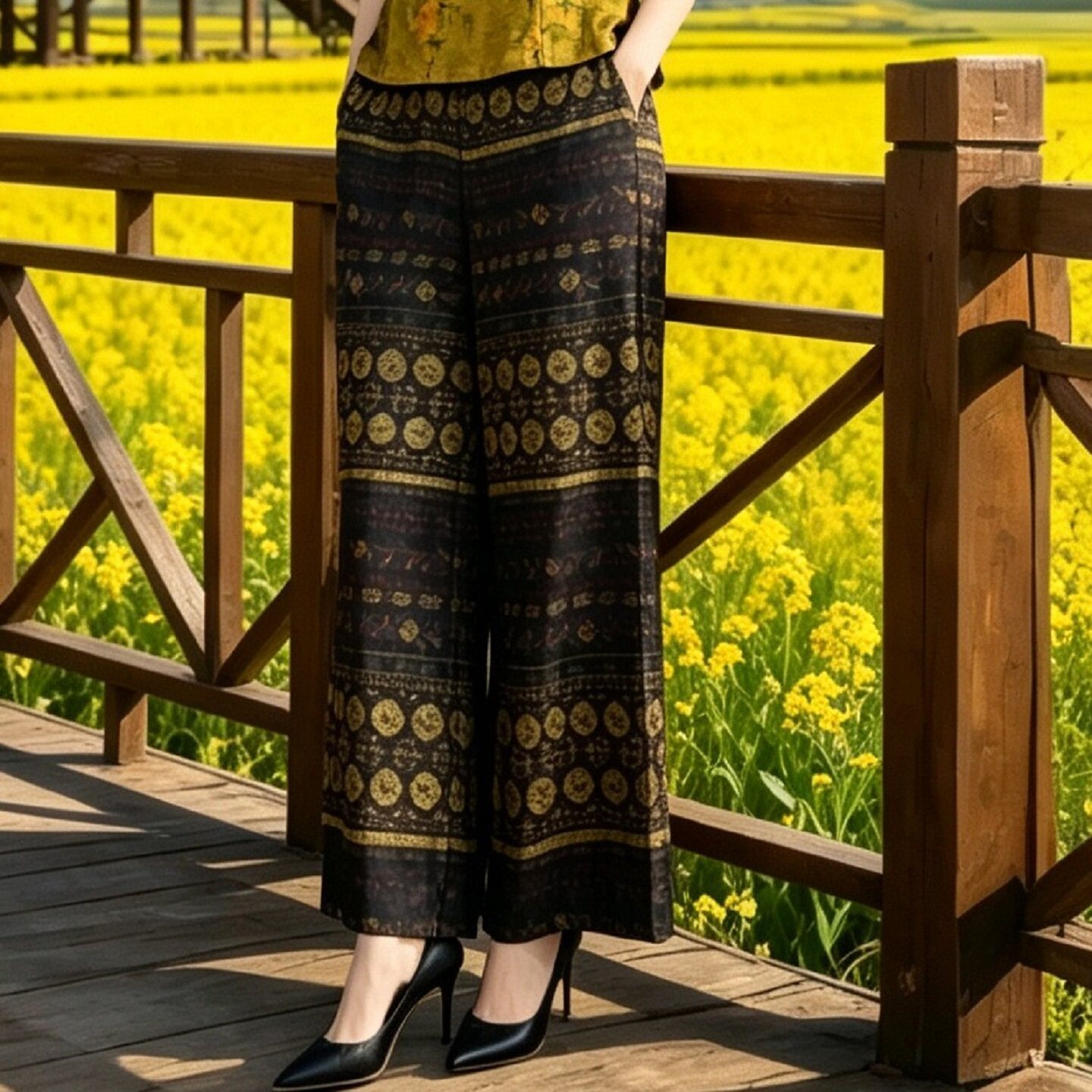 香云纱花萝女款夏季裤子休闲裤图片