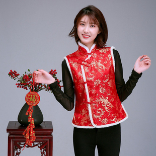 复古缎面棉坎肩表演服 加棉背心2025秋冬新款 唐装 过年马甲女新中式