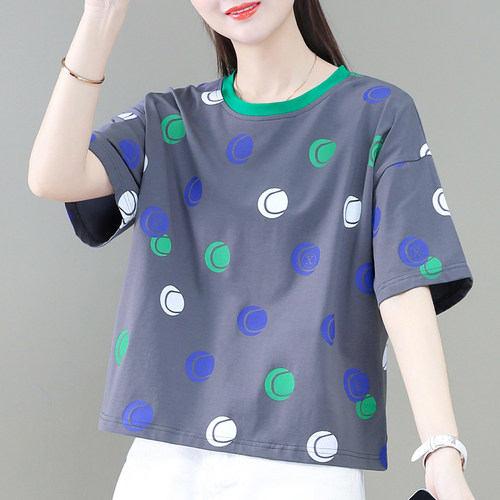 时尚宽松短款纯棉t恤女夏装上衣