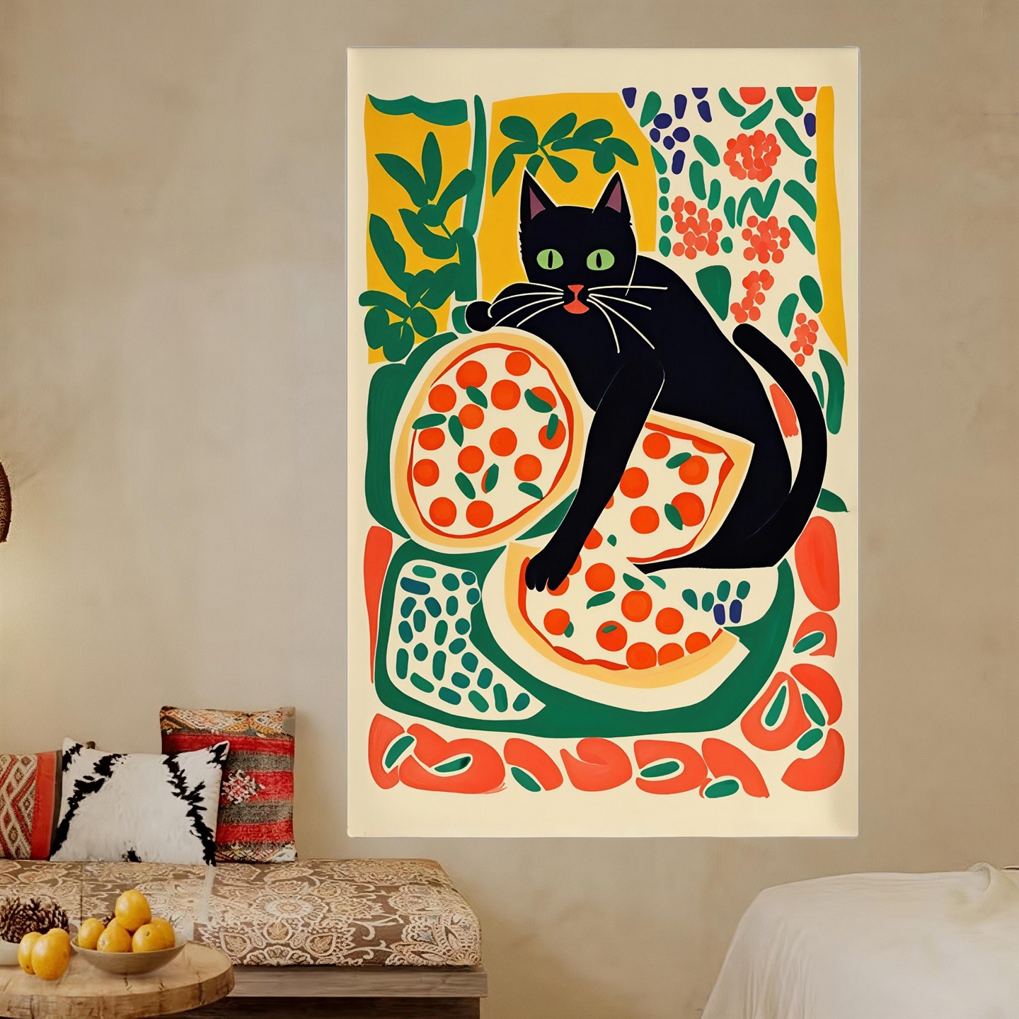 挂布ins风复古美式猫咪画布喵星人背景布民宿装饰布氛围抽象墙布图片