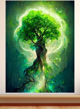 生命之树挂布ins风绿色植物背景布田园风客厅装饰布参天大树画布