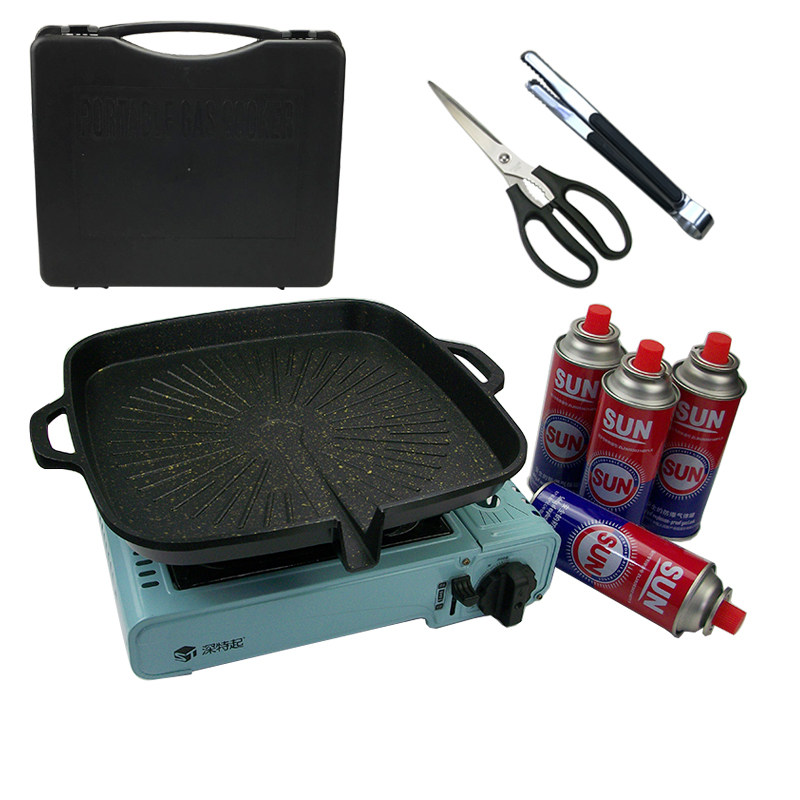 韩式烤盘烤肉锅韩国家用户外不粘烧烤方形铁板明火便携卡式炉包邮