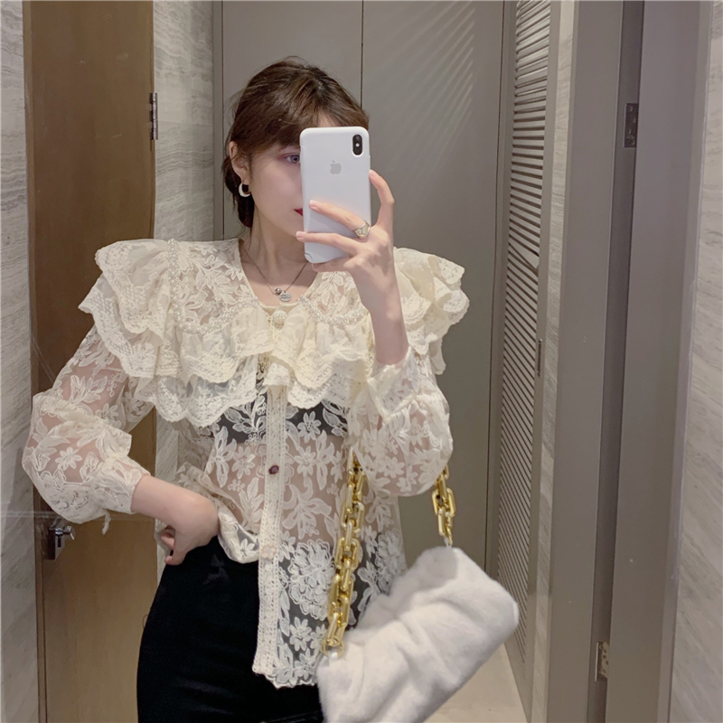 Real auction real price baby collar lace shirt for women