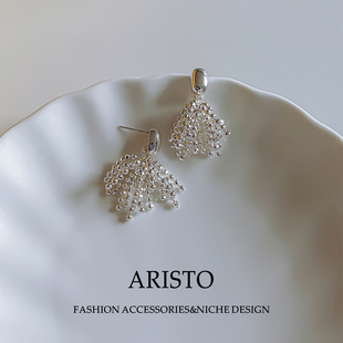 气质银球流苏耳钉蚊香盘耳夹小众设计无耳洞优雅耳饰烟花耳环精致