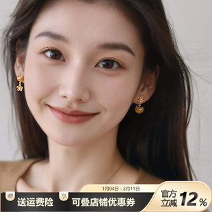 不对称琥珀猫咪ab款耳环精致可爱高级百搭轻奢时尚小众独特耳饰品