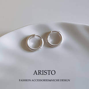 冷淡哑光银环素圈耳扣通勤百搭小众设计感耳坠高级轻奢气质长耳饰