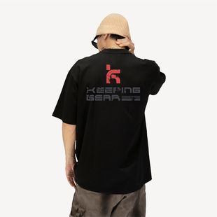 KeepingGear新款FlowK潮牌嘻哈短袖黑白街舞小领口不变形舒适宽松